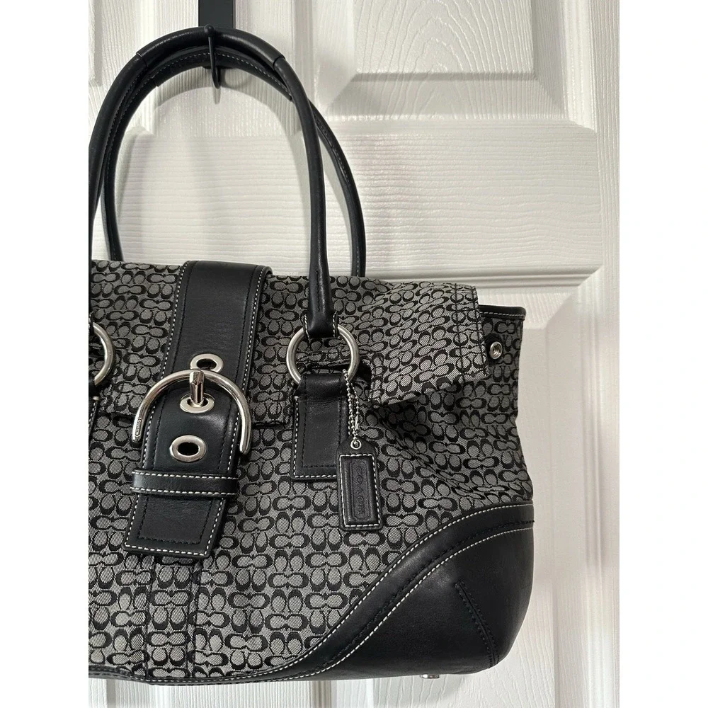 Vintage Coach F10929 Soho black signature C canvas satchel with leather trim